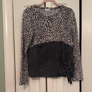 Eyeshadow Leopard and Stripe Long Sleeve Top XL